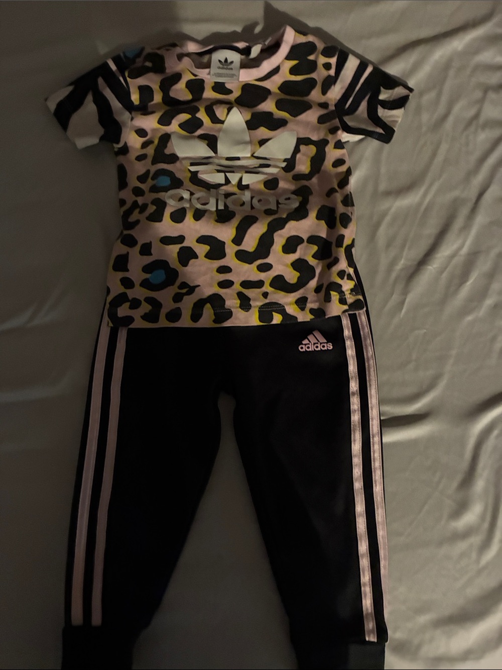 adidas Pink, Black & Yellow Leopard Print Kids Two-Piece Set